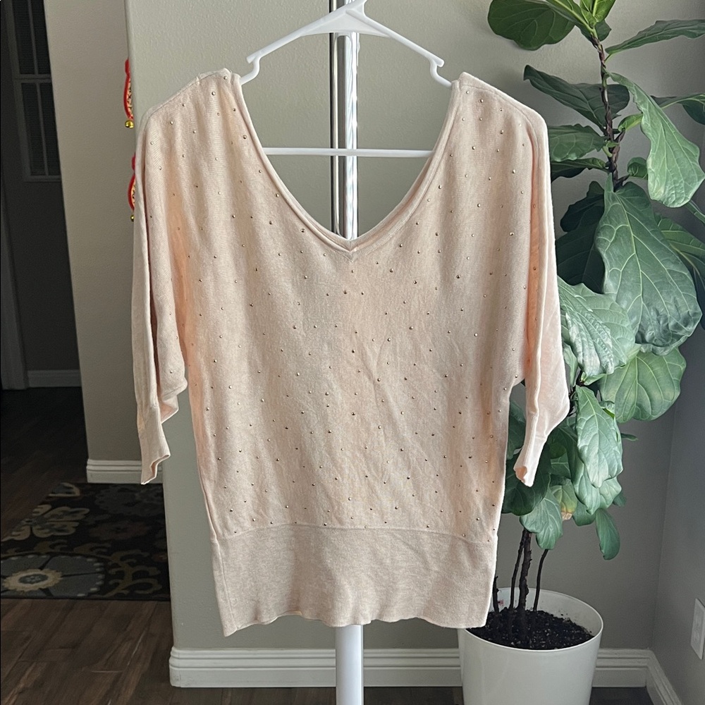 White House Black Market Beige Sweater with mini Gold studs